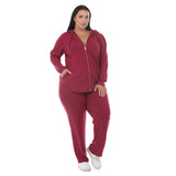 Plus Size Hooded Zip-Front Top and Straight-Leg Pants Set