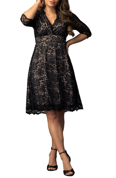 Kiyonna Women's Mademoiselle Lace Cocktail Dress with Sleeves