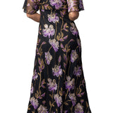 Embroidered Elegance Evening Gown Purple Peonies