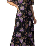 Embroidered Elegance Evening Gown Purple Peonies