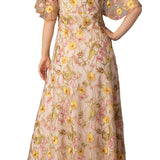 Embroidered Elegance Evening Gown -Sunkissed Garden