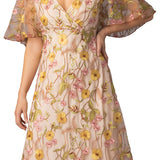 Embroidered Elegance Evening Gown -Sunkissed Garden