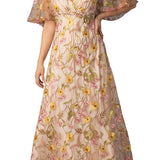 Embroidered Elegance Evening Gown -Sunkissed Garden
