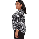 Alfred Dunner Floral Linework Side Tie Ruched Top - Plus