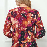 3/4 Elastic Cuff Sleeve Cutout Removable Trim Front Neck Blouse