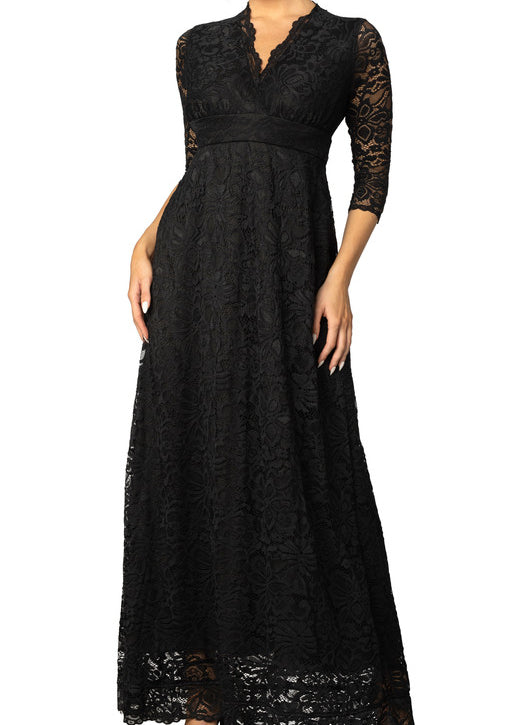 Kiyonna Women's Maria Lace A-Line Evening Gown with Pockets - Onyx Kiyonna Women's Maria Lace A-Line Evening Gown with Pockets - Onyx