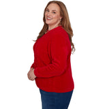 Alfred Dunner Cable Pullover Chenille Sweater - Red - Plus