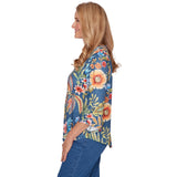 Alfred Dunner Floral Print Pointed Hem Top with Necklace- Petite