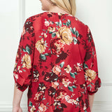 3/4 Button Tab Sleeve Mandarin Collar Button Front Placket Hi-Low Popover Blouse - Plus