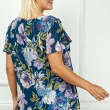 Short Flutter Sleeve Cutout Trim Front Pleat Scoop Neck Lined Blouse - Plus