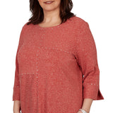 Alfred Dunner Spliced Texture Metallic Studded Top - Terracotta - Plus