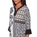 Alfred Dunner Floral Geo Patchwork Split Neck Top