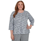 Alfred Dunner Space Dye Top with Necklace - Black/Grey - Plus