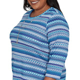 Alfred Dunner Textured Stripe Knit Top with Necklace - Blue - Plus