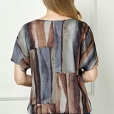 Short T-Sleeve Scoop Neck Bubble Blouse w/ Removable Necklace
