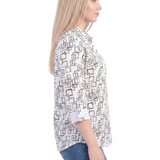 NY Collection Petite 3/4 Sleeve Roll Tab Foil Print Blouse