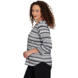 Alfred Dunner Textured Stripe Knit Top with Necklace - Grey - Petite