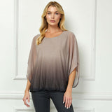Elbow Sleeve Poncho Knot Back Bubble Blouse - Grey