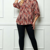 3/4 Button Tab Sleeve Johnny Collar Patch Pockets Button Front Blouse - Plus