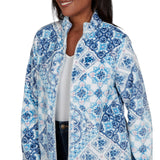 Alfred Dunner Soft Medallion Zip Front Jacket - Navy