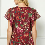 Short Flutter Sleeve Cutout Removable Trim Front Neck Mix Media Blouse