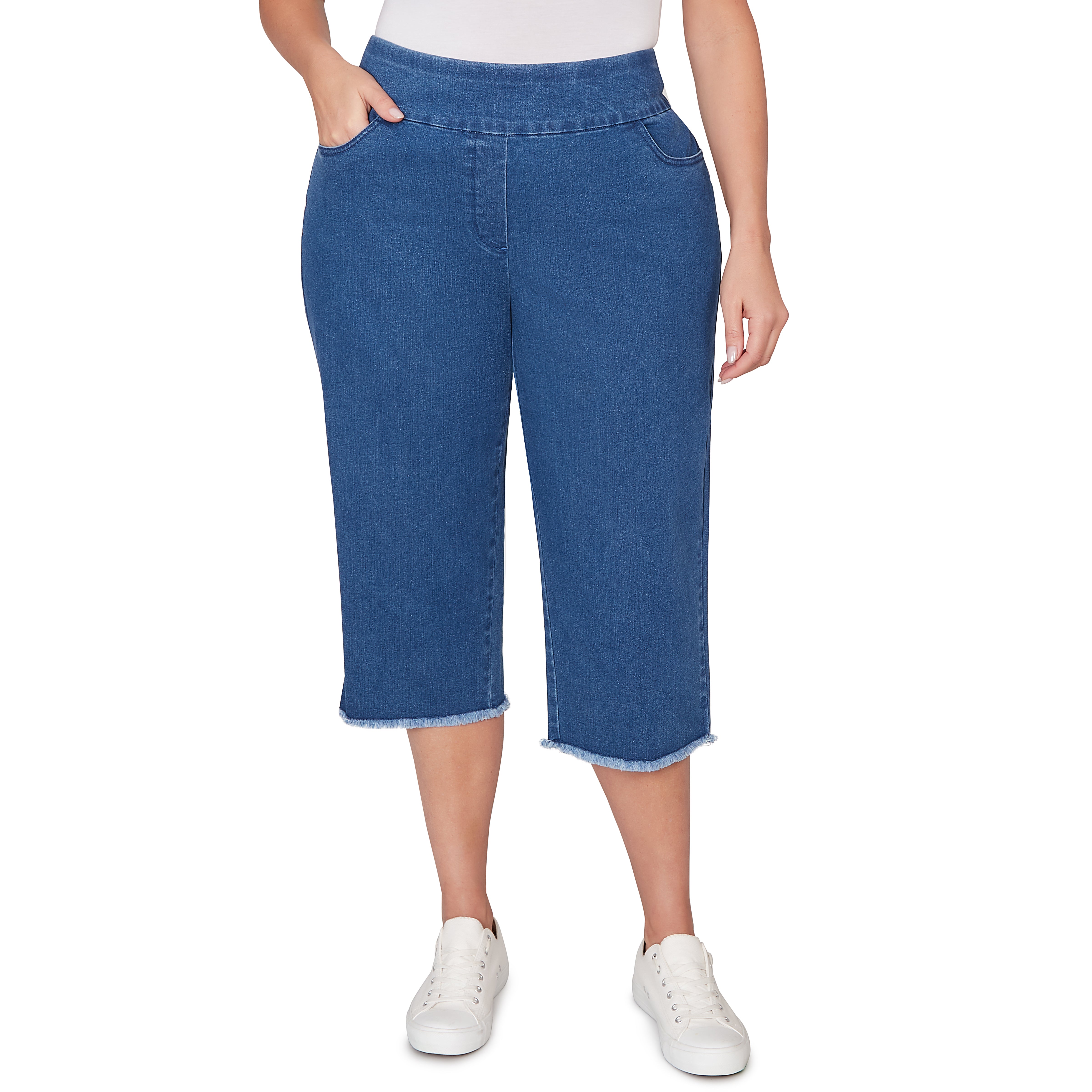 Alfred Dunner Super Stretch Denim Fringe Capri Pant - Plus