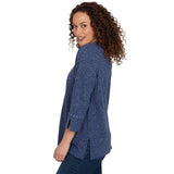 Alfred Dunner Spliced Texture Metallic Studded Top - Denim