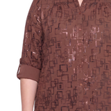 NY Collection Plus Size 3/4 Sleeve Roll Tab Foil Print Blouse