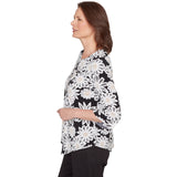 Alfred Dunner Daisy Pointed Hem Top with Necklace- Petite