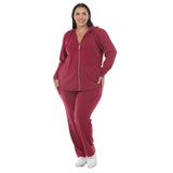 Plus Size Hooded Zip-Front Top and Straight-Leg Pants Set