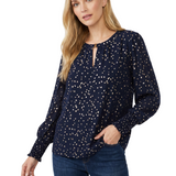 NY Collection Long Sleeve Round Neck Blouse With Hardware