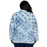Alfred Dunner Soft Medallion Zip Front Jacket - Navy - Plus