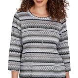 Alfred Dunner Textured Stripe Knit Top with Necklace - Grey - Petite
