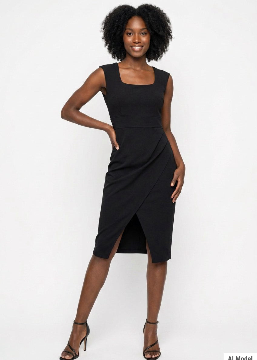 Sleeveless Square Neck Sheath Dress, Petite