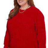 Alfred Dunner Cable Pullover Chenille Sweater - Red - Plus