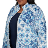 Alfred Dunner Soft Medallion Zip Front Jacket - Navy - Plus