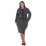 Plus Size Polka Dot Sweater Midi Skirt Set