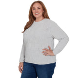 Alfred Dunner Cable Pullover Chenille Sweater - Grey - Plus