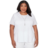 Alfred Dunner Solid Eyelet Sleeve Tee with Necklace - Plus