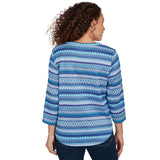 Alfred Dunner Textured Stripe Knit Top with Necklace - Blue - Petite