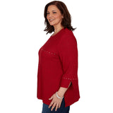 Alfred Dunner Spliced Texture Metallic Studded Top - Red - Plus