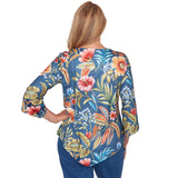 Alfred Dunner Floral Print Pointed Hem Top with Necklace- Petite