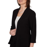 Alfred Dunner Light Open Crepe Cardigan Top - Black - Petite