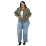 Plus Size Quilted Zip-Front Bomber Jacket