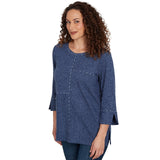 Alfred Dunner Spliced Texture Metallic Studded Top - Denim