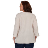 Alfred Dunner Spliced Texture Metallic Studded Top - Oatmeal - Plus