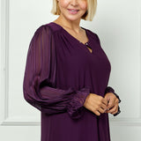 Long Ruffle Sleeve Cutout Removable Trim Fromt Boat Neck Mix Media Blouse - Plus
