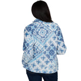 Alfred Dunner Soft Medallion Zip Front Jacket - Navy