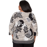 Alfred Dunner Tropical Leaf Border Print Split Neck Top - Plus