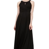 Keyhole Halter Style Gown with Ruched Waist - Black